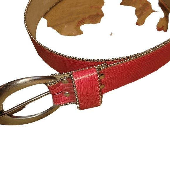 Leather Belt Snake Skin Print Pink/Red S/M
